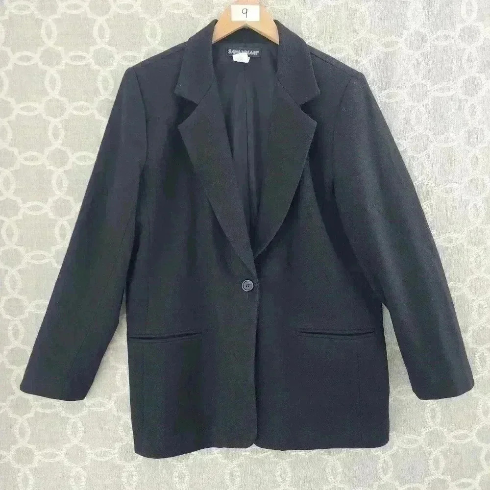 Vintage Savannah 100% Wool Made In USA Black Blazer Women's 12